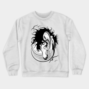 Horse Surreal Black and White Tattoo Style Portrait Crewneck Sweatshirt